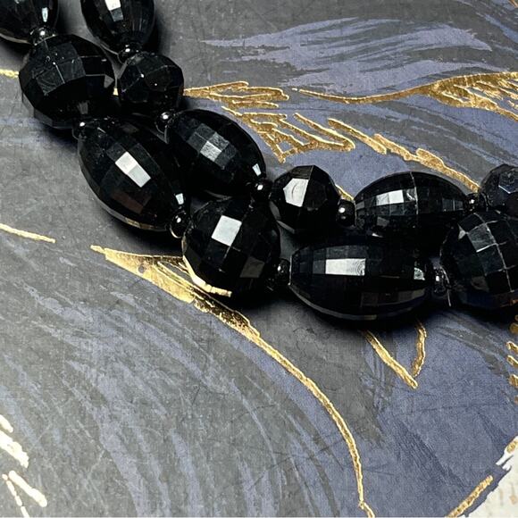 Vintage 40s 1940s Double Strand Faceted Black Beaded Chunky Choker Necklace D2 - Picture 6 of 10